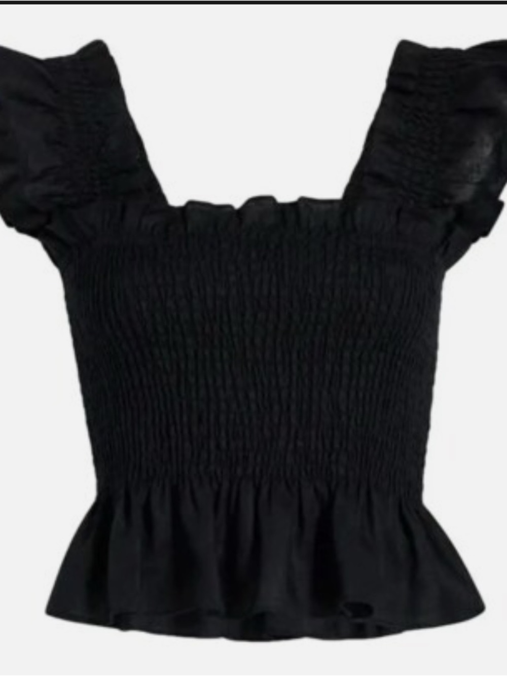Hill House Black Square-Neck Ruffle Smocked Women’s Top - Paz Top Size L